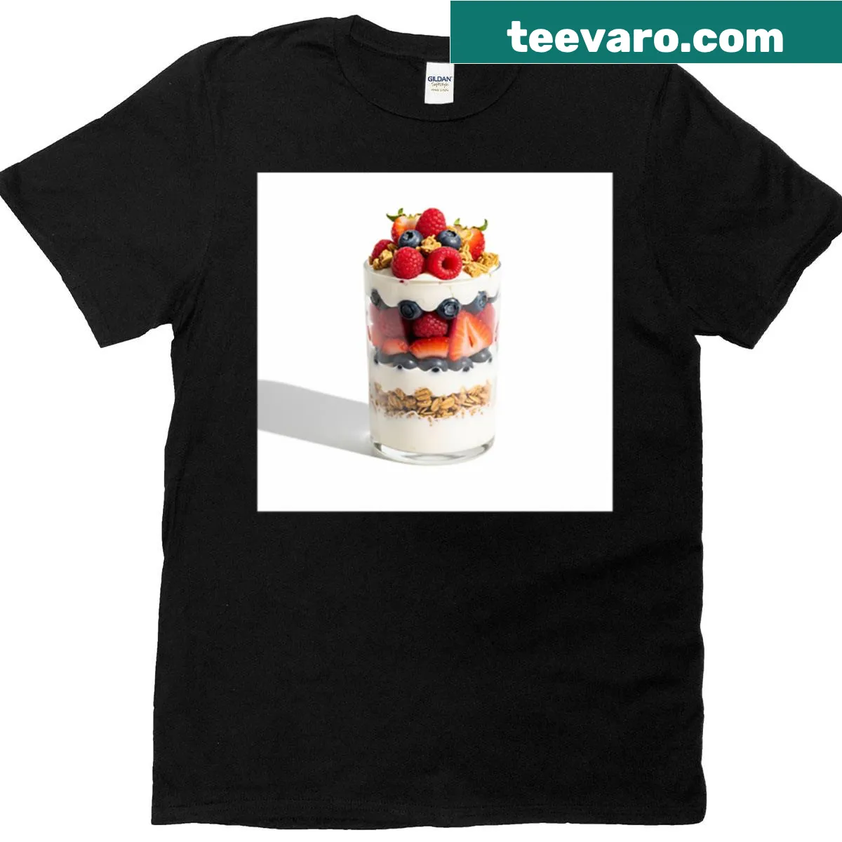 Graphic of a fruit and yogurt parfait on T-shirt — on a men's t-shirt