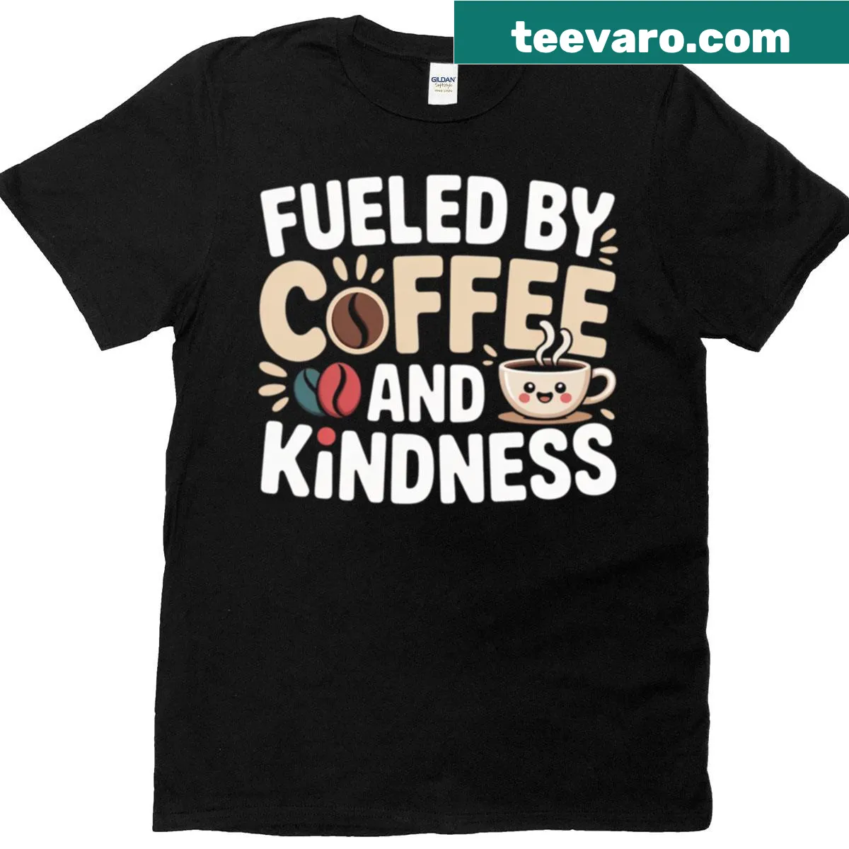 Positive coffee-themed T-shirt with kind message — on a men's t-shirt