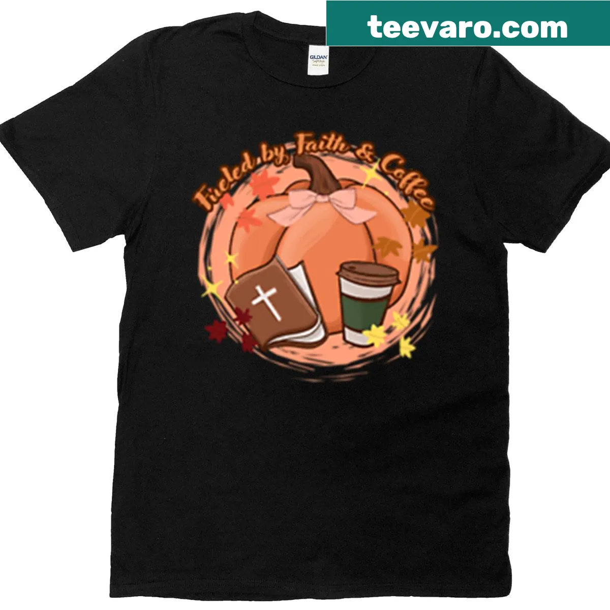 T-shirt featuring 'Fueled By Faith' coffee design — on a men's t-shirt