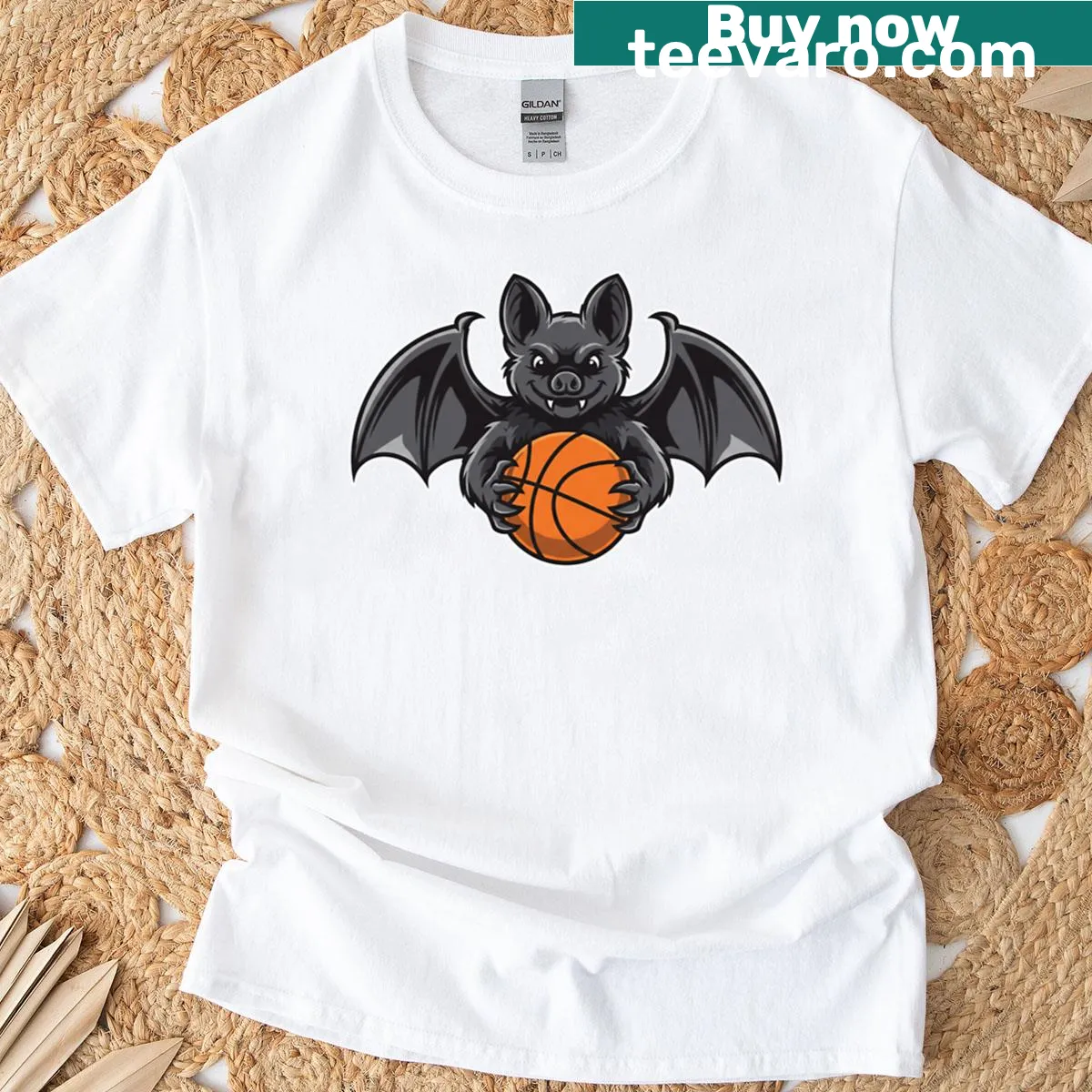 Cute basketball bat T-shirt with minimalist animal illustration — on a men's t-shirt