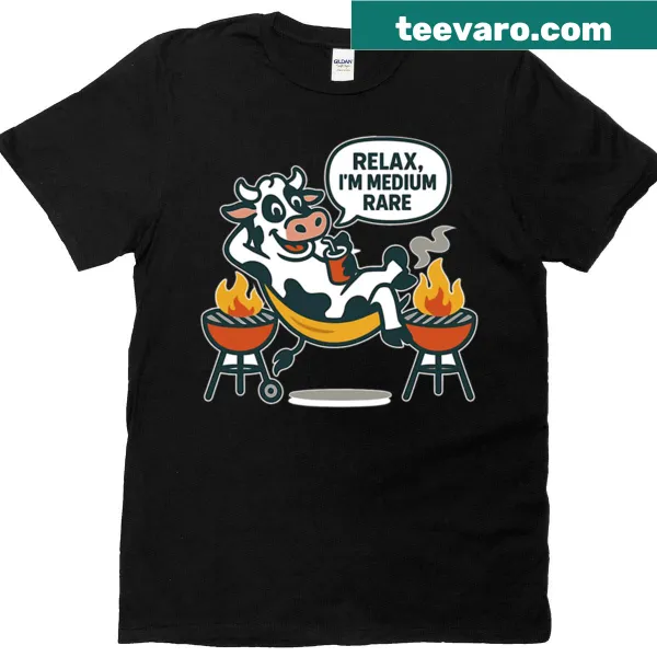 Funny BBQ themed t-shirt with a medium rare cow graphic