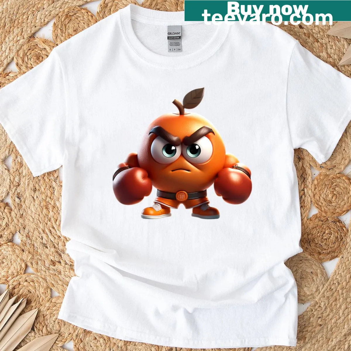 Muscular orange boxer character in a cartoon style on t-shirt — on a men's t-shirt