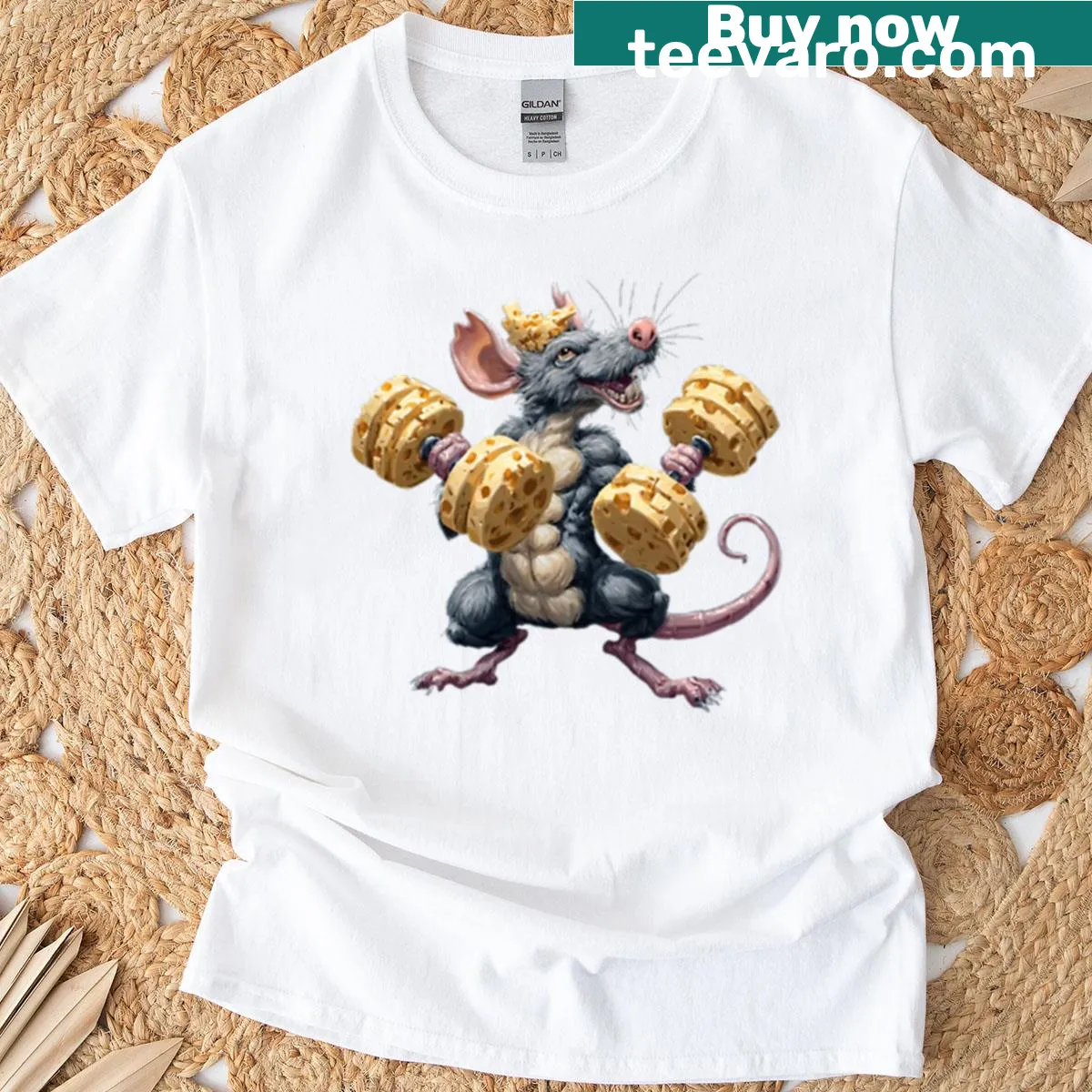 Humorous gym rat illustration on a workout t-shirt. — on a men's t-shirt