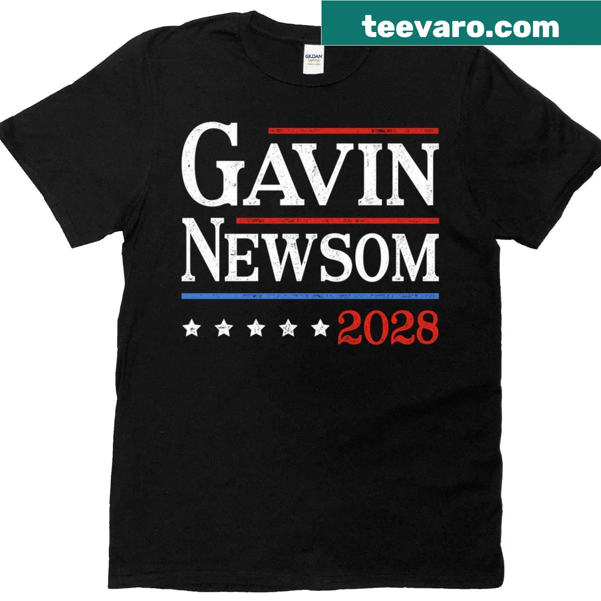 Political t-shirt supporting Gavin Newsom's 2028 presidential campaign — on a men's t-shirt