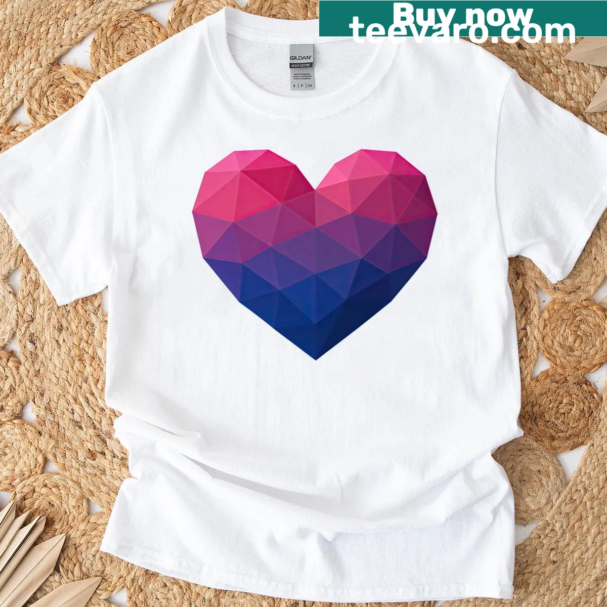 Geometric heart T-shirt featuring the bisexual flag in low poly style for LGBTQ pride. — on a men's t-shirt