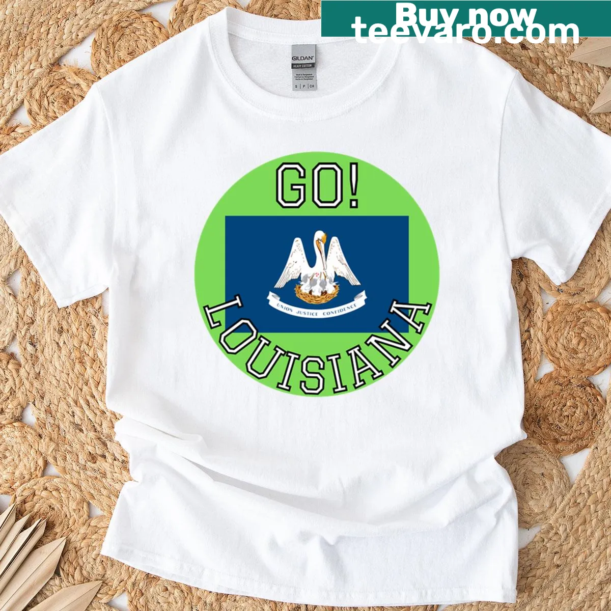 Louisiana-themed T-shirt with charming illustration — on a men's t-shirt