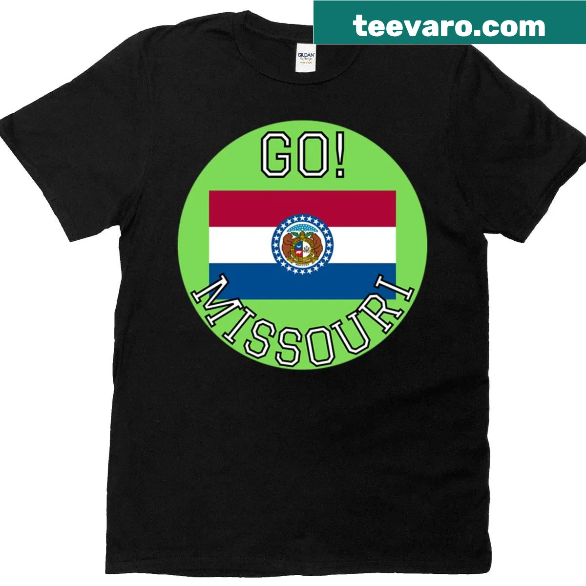 Bold typography 'Go Missouri' on a T-shirt — on a men's t-shirt