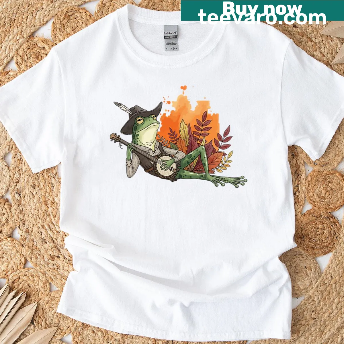 Cute frog and mushroom design in goblincore style — on a men's t-shirt