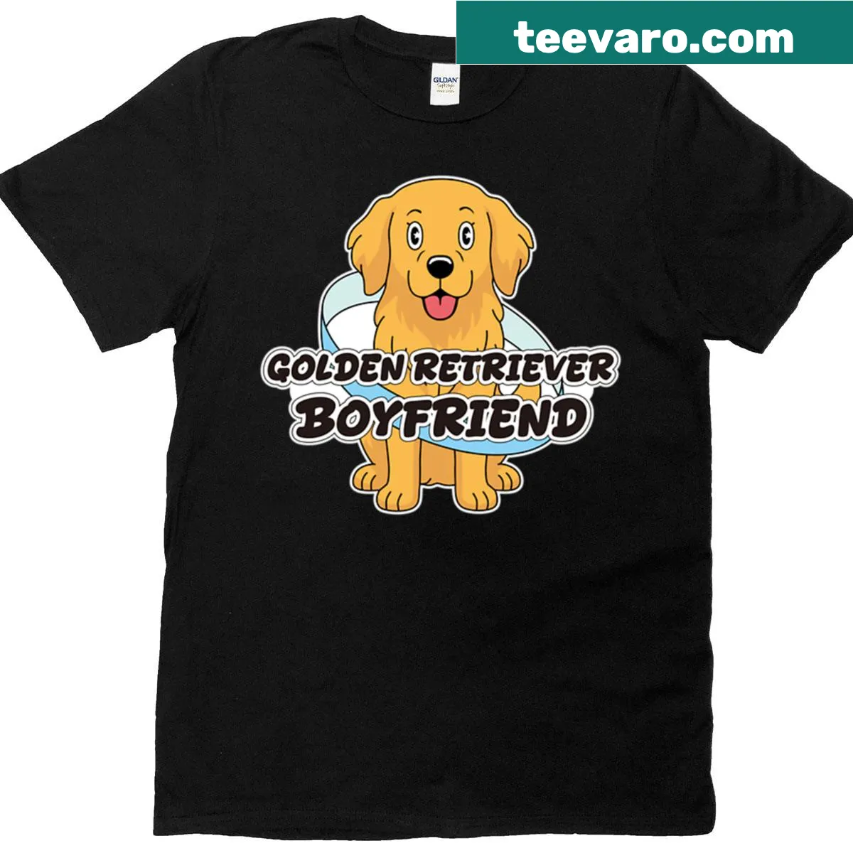 Cute illustration of a golden retriever with the phrase 'Boyfriend' for dog lovers — on a men's t-shirt