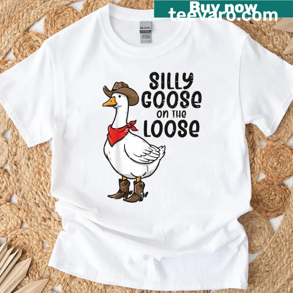 Cartoon goose in cowboy attire on a fun t-shirt for all ages