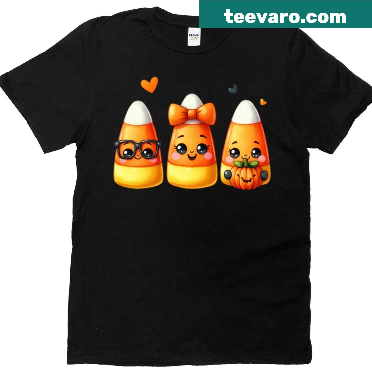 Cute Halloween candy corn graphic t-shirt design — on a men's t-shirt