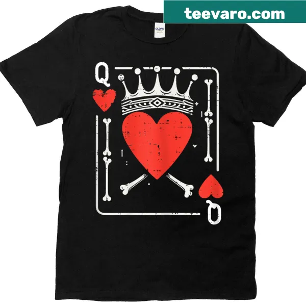 Queen of Hearts bone graphic on a matching couple costume T-shirt