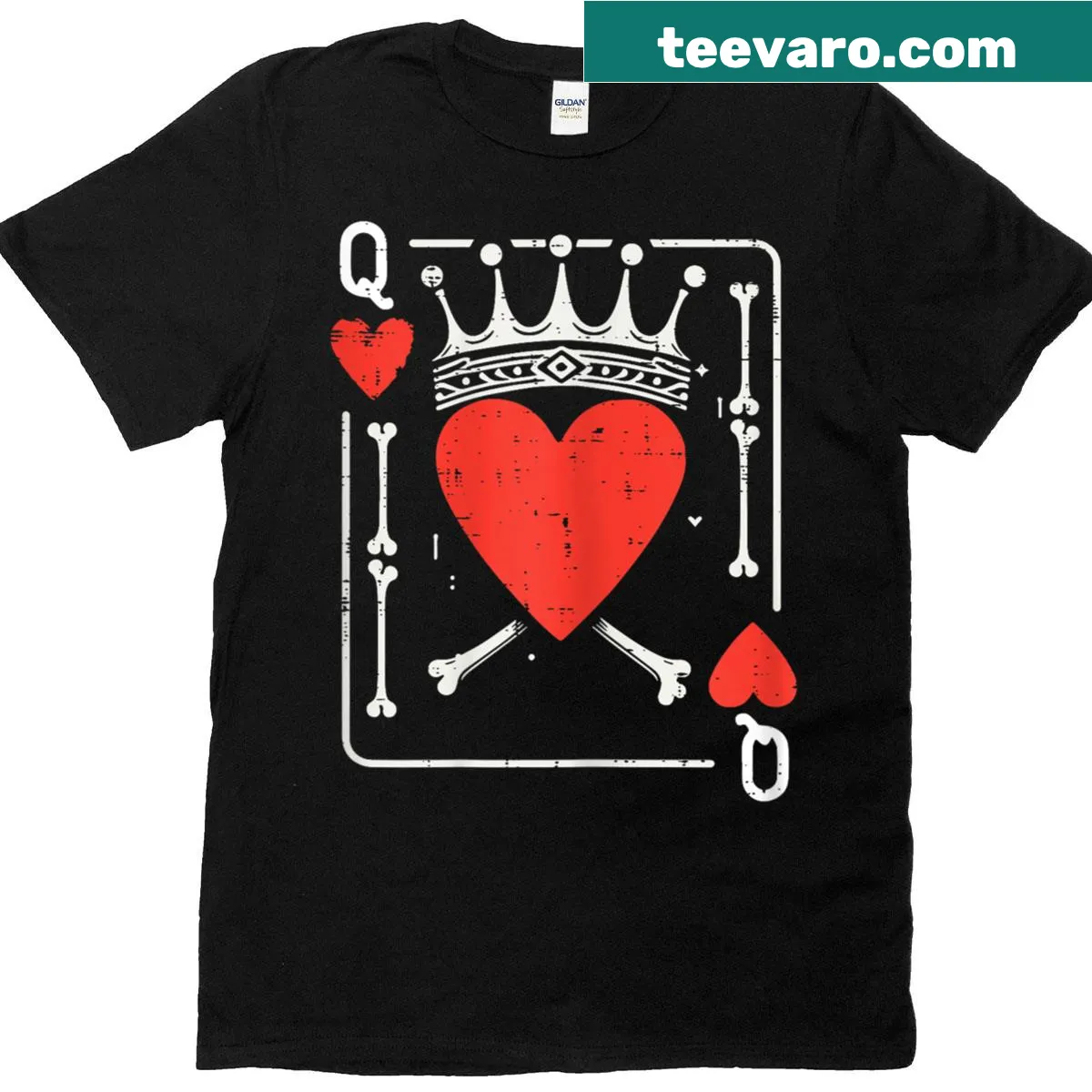 Queen of Hearts bone graphic on a matching couple costume T-shirt — on a men's t-shirt