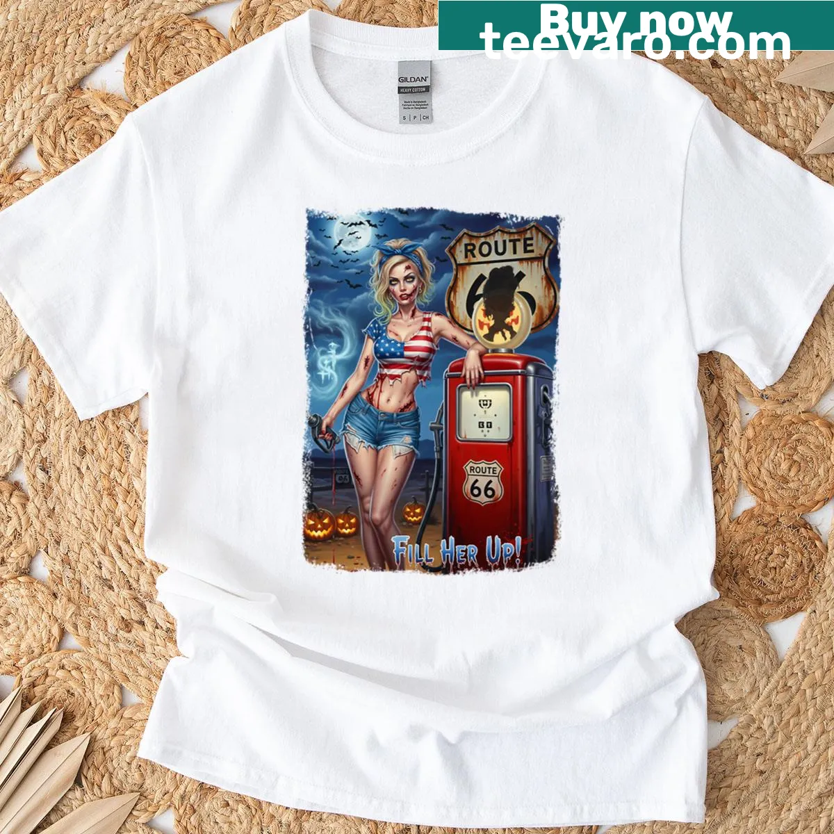 Vintage Halloween graphic tee featuring Route 66 design — on a men's t-shirt