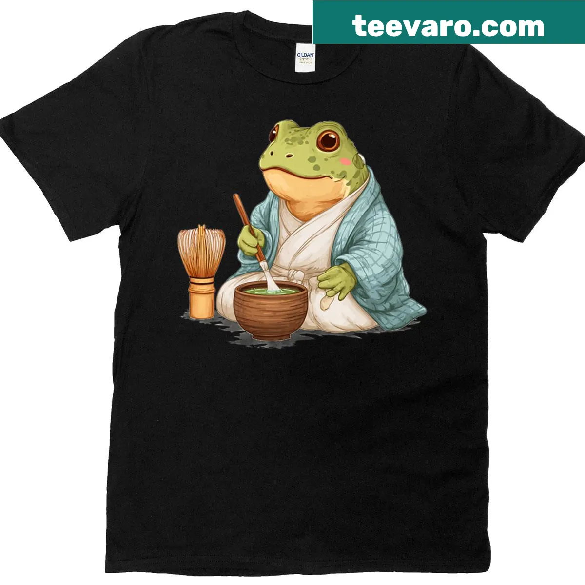 Elegant frog illustration dressed for tea ceremony on t-shirt — on a men's t-shirt