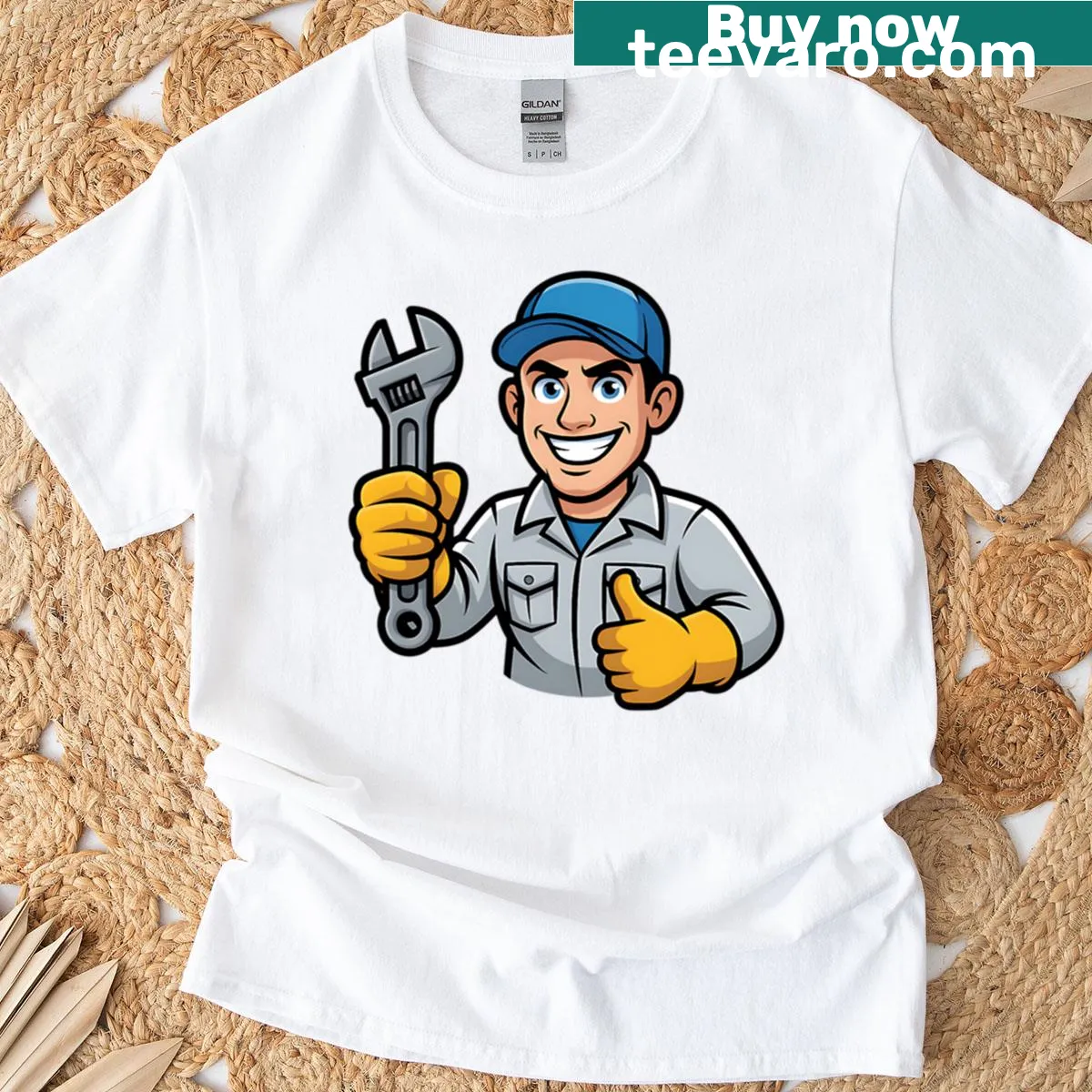 Cartoon graphic celebrating mechanics on a Labor Day t-shirt — on a men's t-shirt