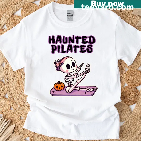 Cute skeleton practicing Pilates for Halloween T-shirt