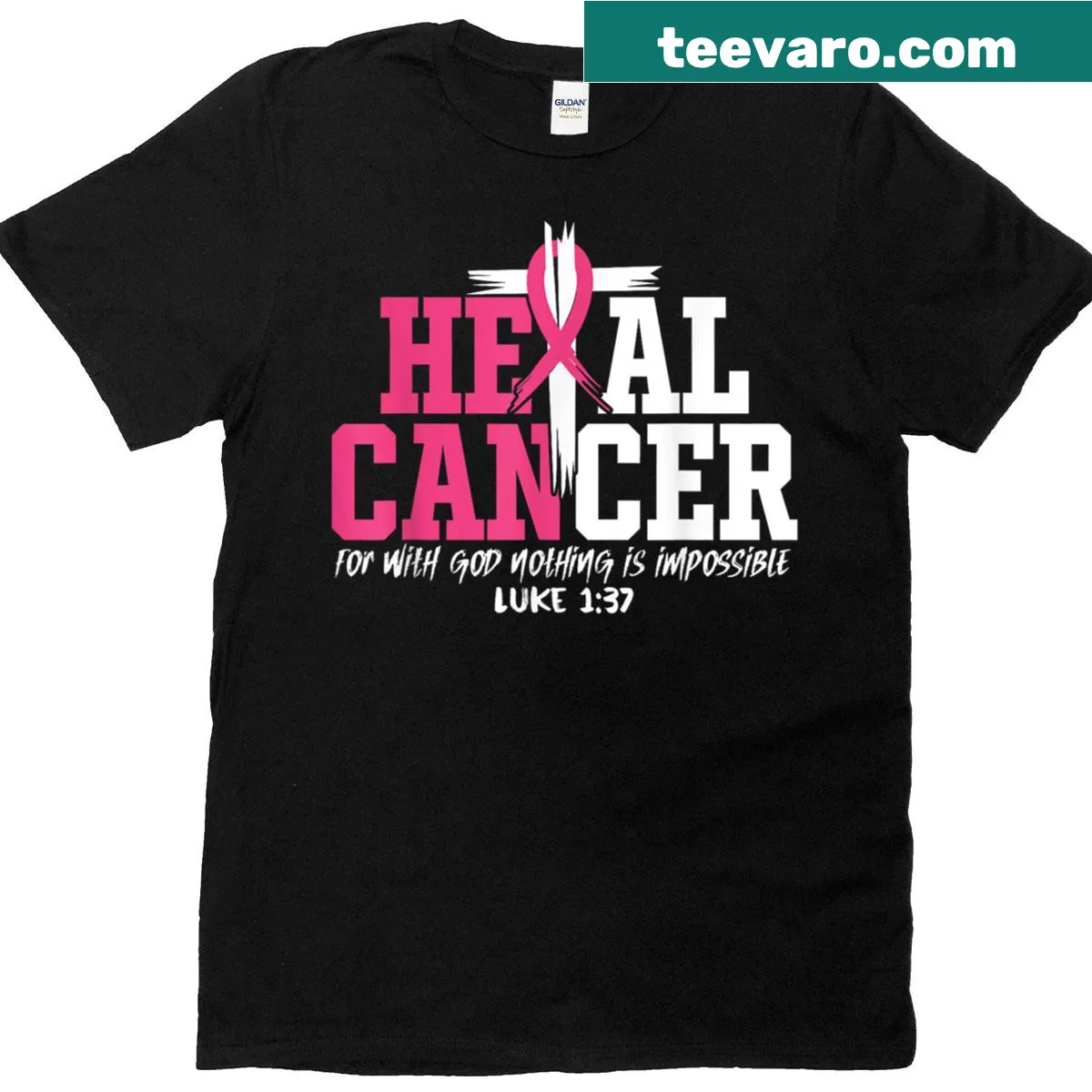 Pink ribbon graphic with inspirational text on a T-shirt — on a men's t-shirt