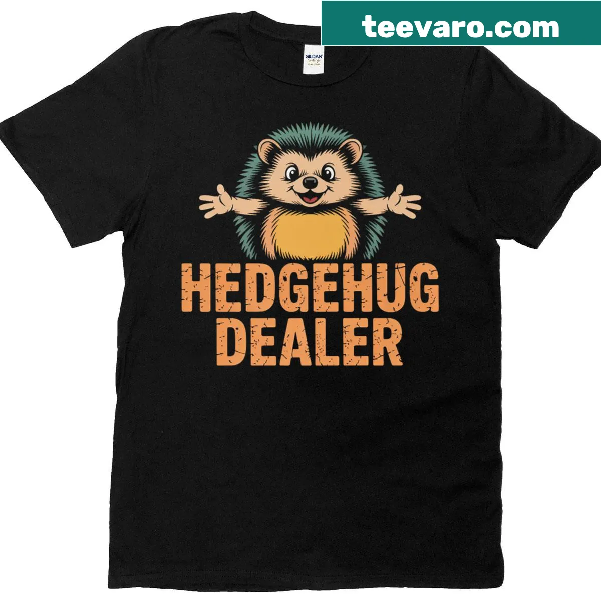 Cute hedgehog illustration on a t-shirt with whimsical elements — on a men's t-shirt