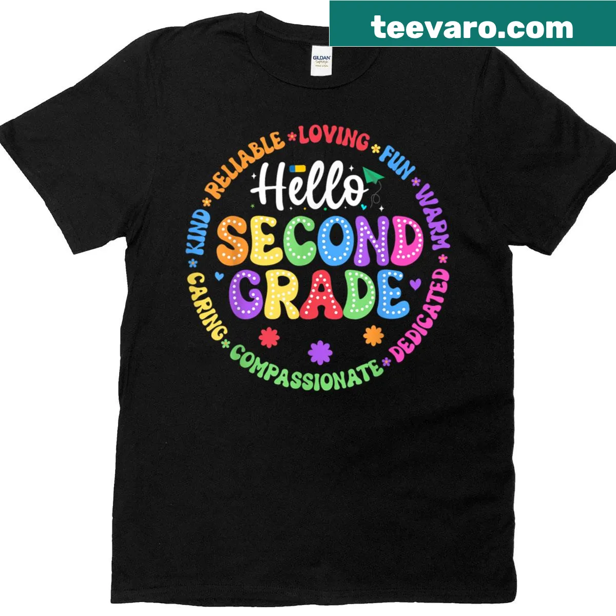 'Hello Second Grade' graphic on a back-to-school t-shirt — on a men's t-shirt