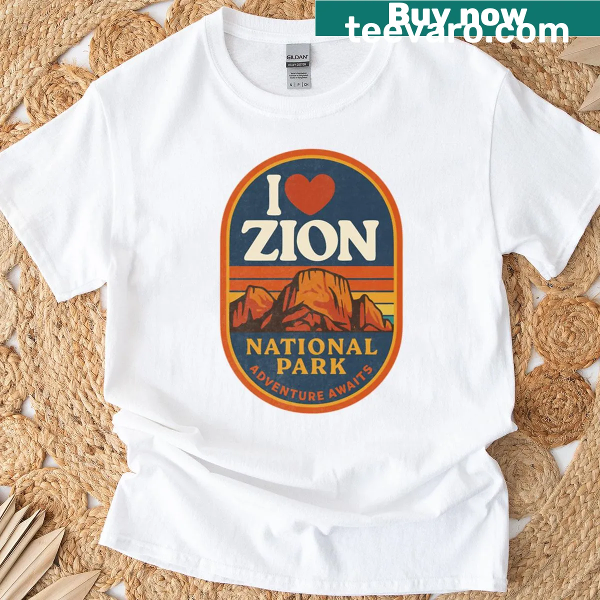 Typography design saying 'I Love Zion Adventure Awaits' on a T-shirt — on a men's t-shirt