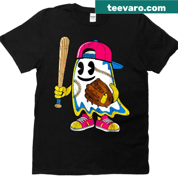 Cartoon ice cream ghost baseball design for kids Halloween shirt