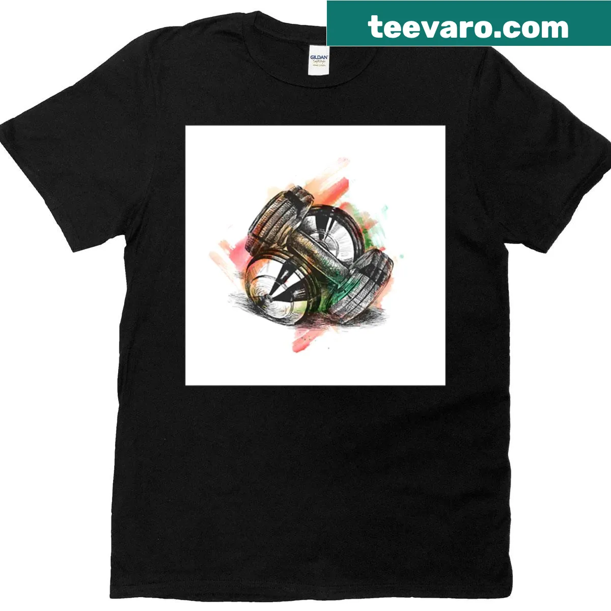 T-shirt with an illustration of dumbbells for fitness — on a men's t-shirt