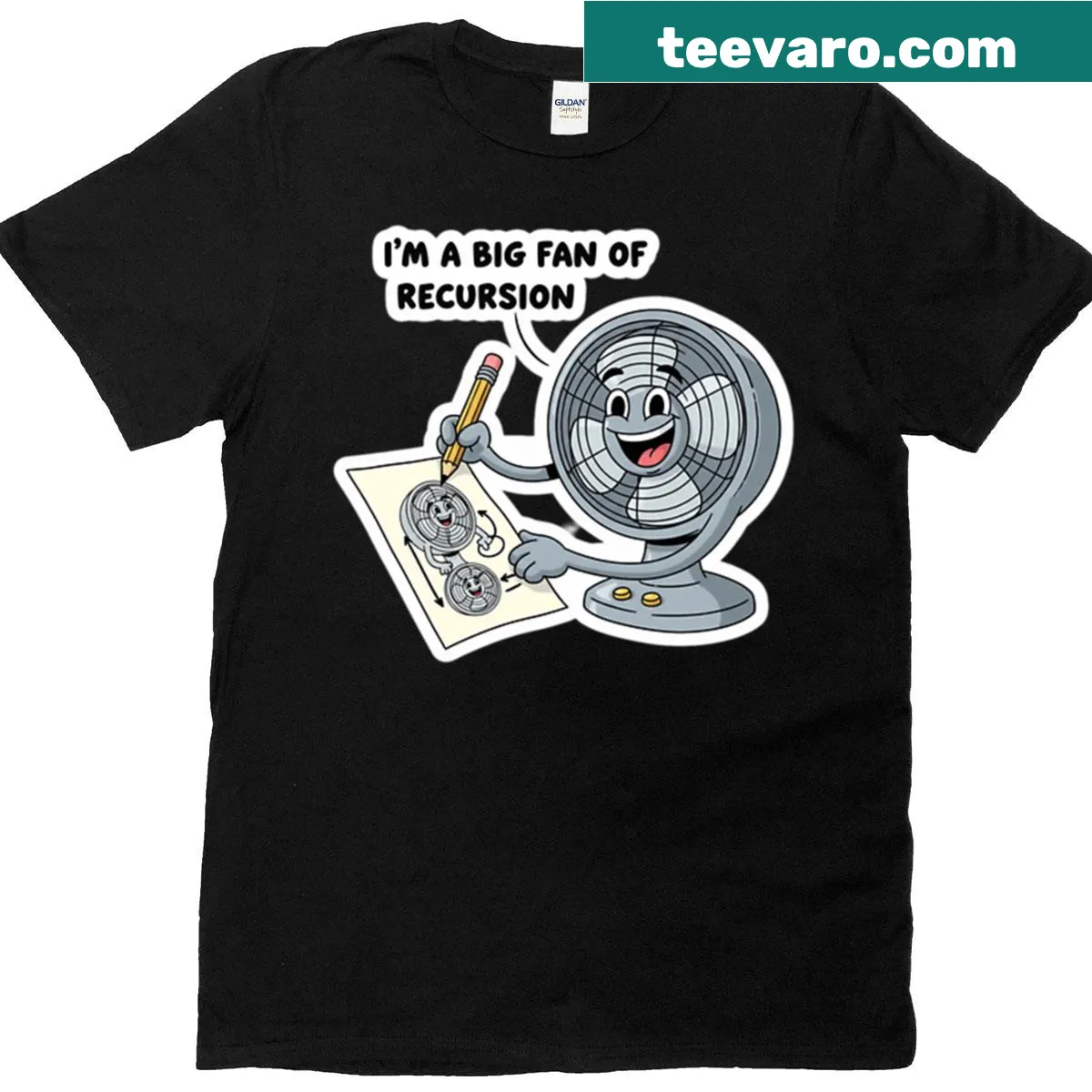 Funny programmer pun about recursion on T-shirt — on a men's t-shirt