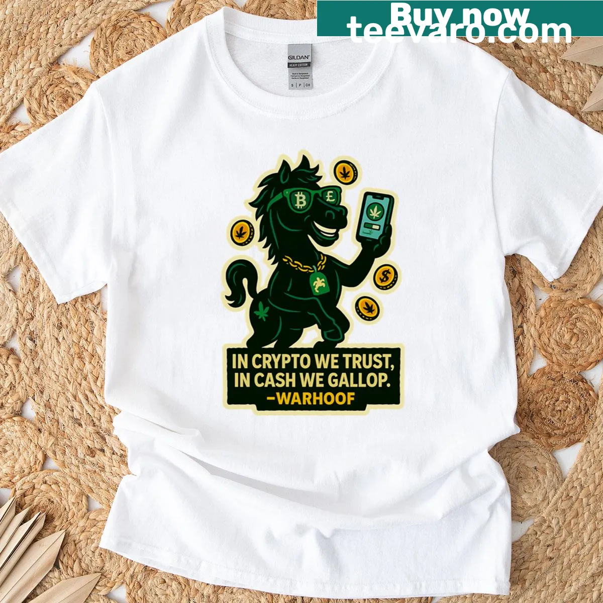 T-shirt with the bold statement 'In Crypto We Trust' — on a men's t-shirt