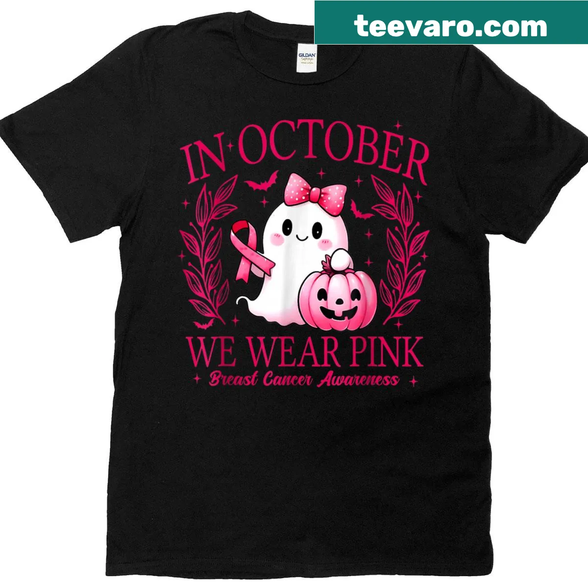 T-shirt with the phrase 'In October We Wear Pink' for awareness — on a men's t-shirt