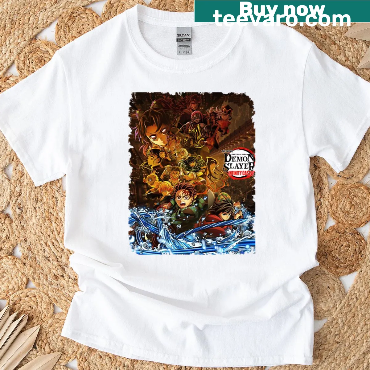 Demon Slayer Infinity Castle illustration on an anime T-shirt — on a men's t-shirt