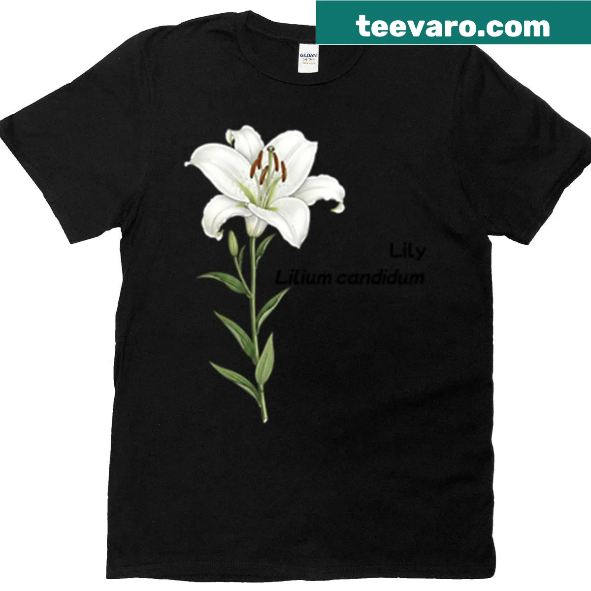Minimalist T-shirt featuring an isolated single lily flower — on a men's t-shirt