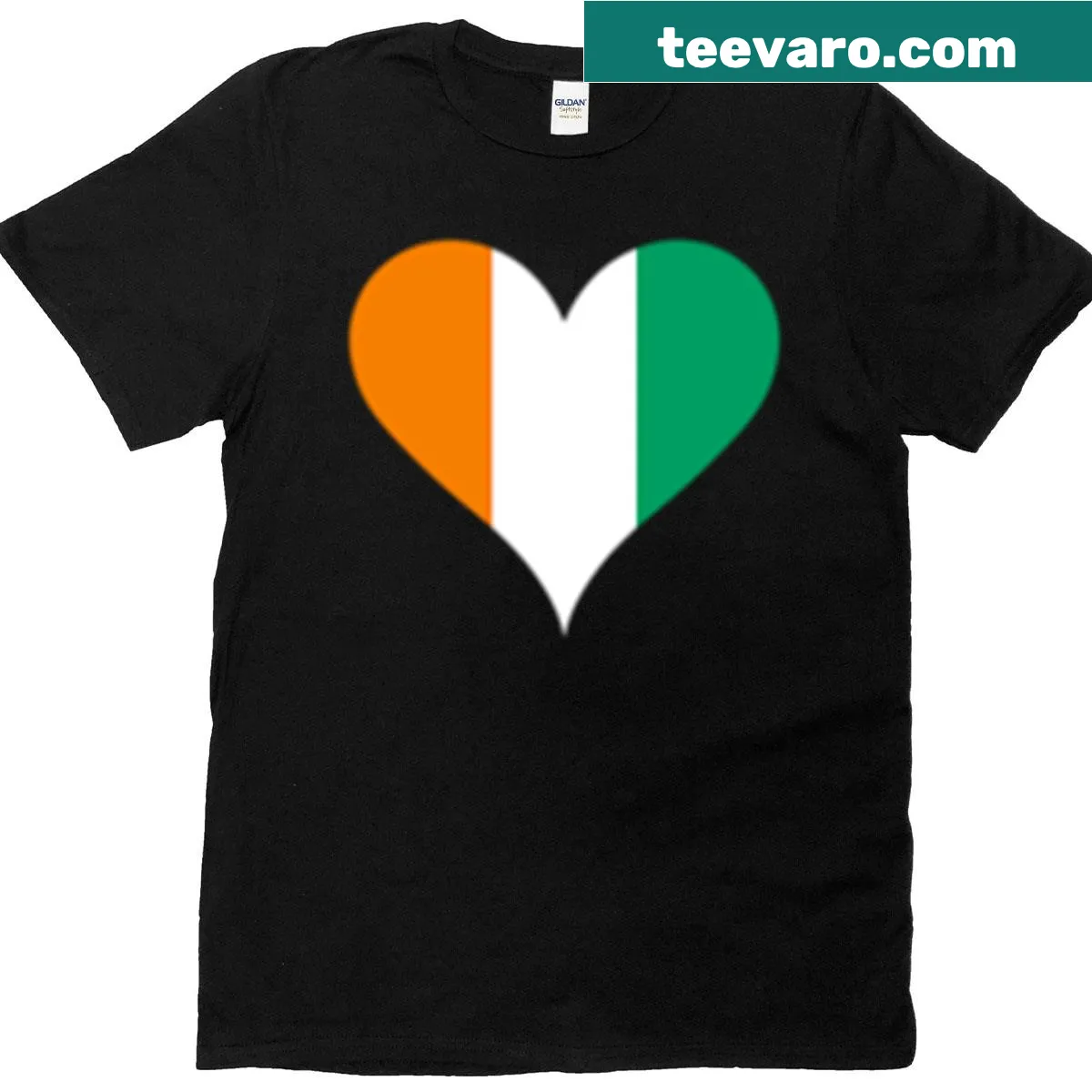 Heart-shaped Ivory Coast flag t-shirt symbolizing unity and peace — on a men's t-shirt