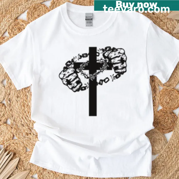 T-shirt with the text 'Jesus Set Me Free' in bold typography