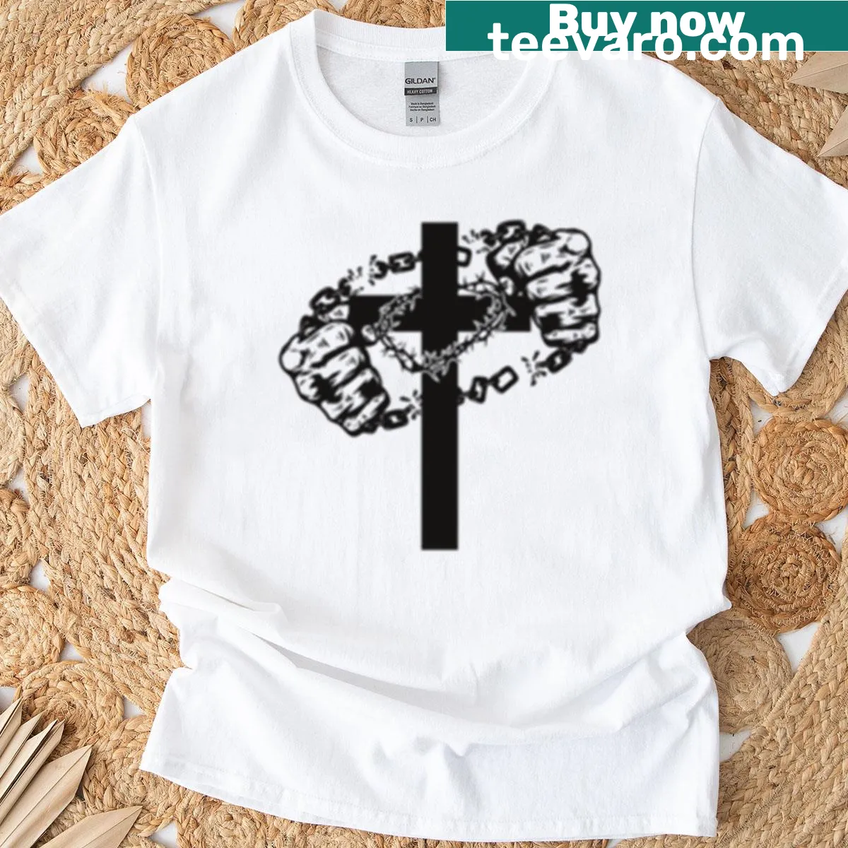 T-shirt with the text 'Jesus Set Me Free' in bold typography — on a men's t-shirt