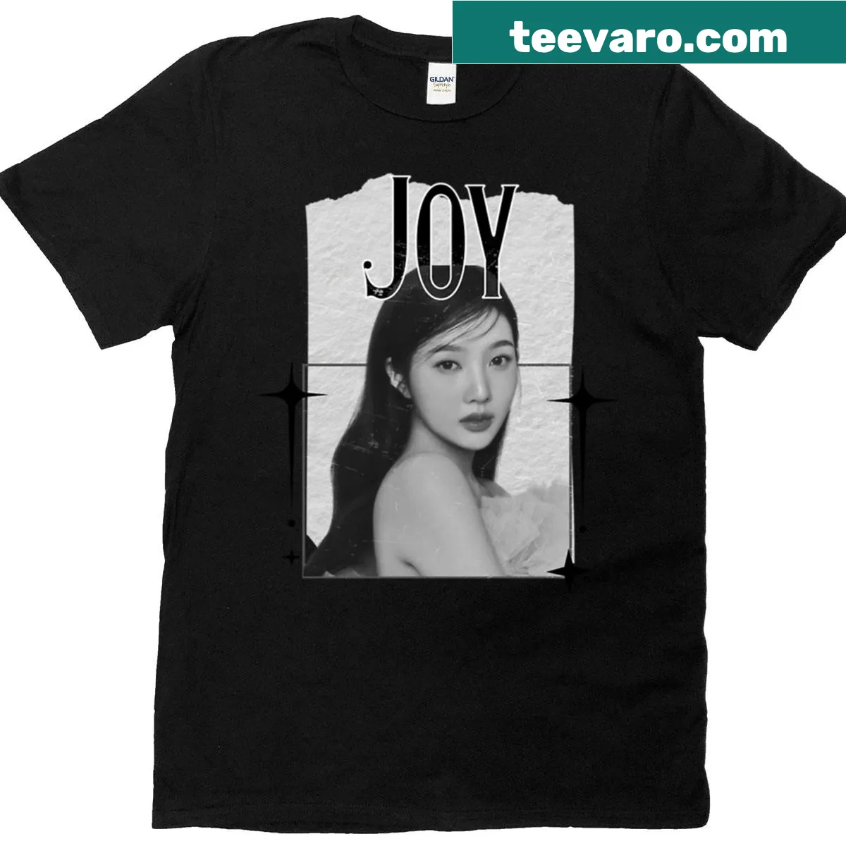 Collage design t-shirt featuring Joy from Red Velvet — on a men's t-shirt
