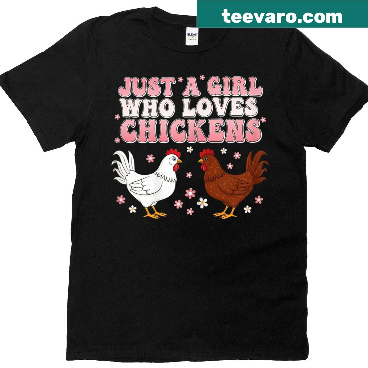 Playful chicken-themed graphic on a T-shirt for girls — on a men's t-shirt