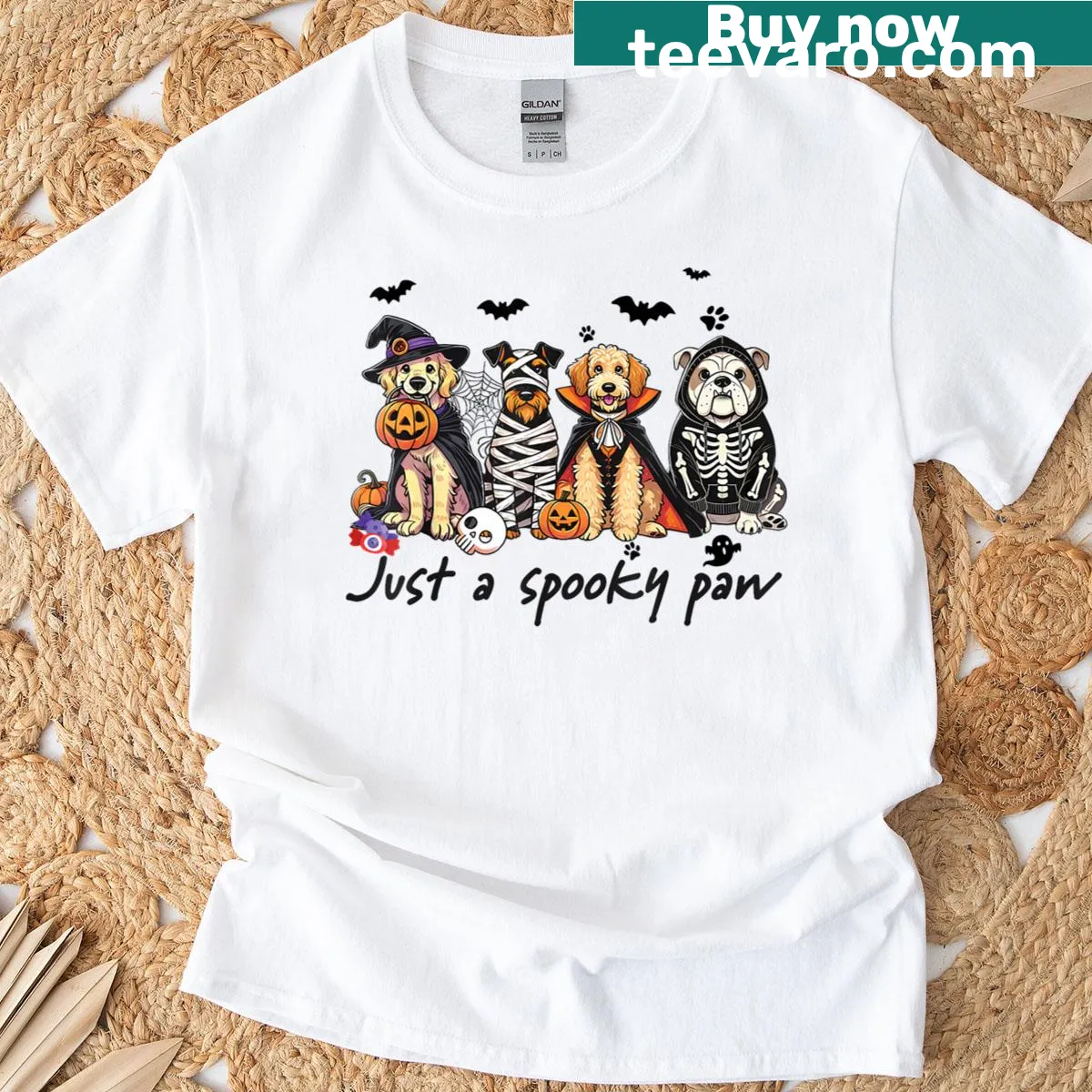 Adorable Halloween shirt with spooky paw graphic for dog lovers — on a men's t-shirt
