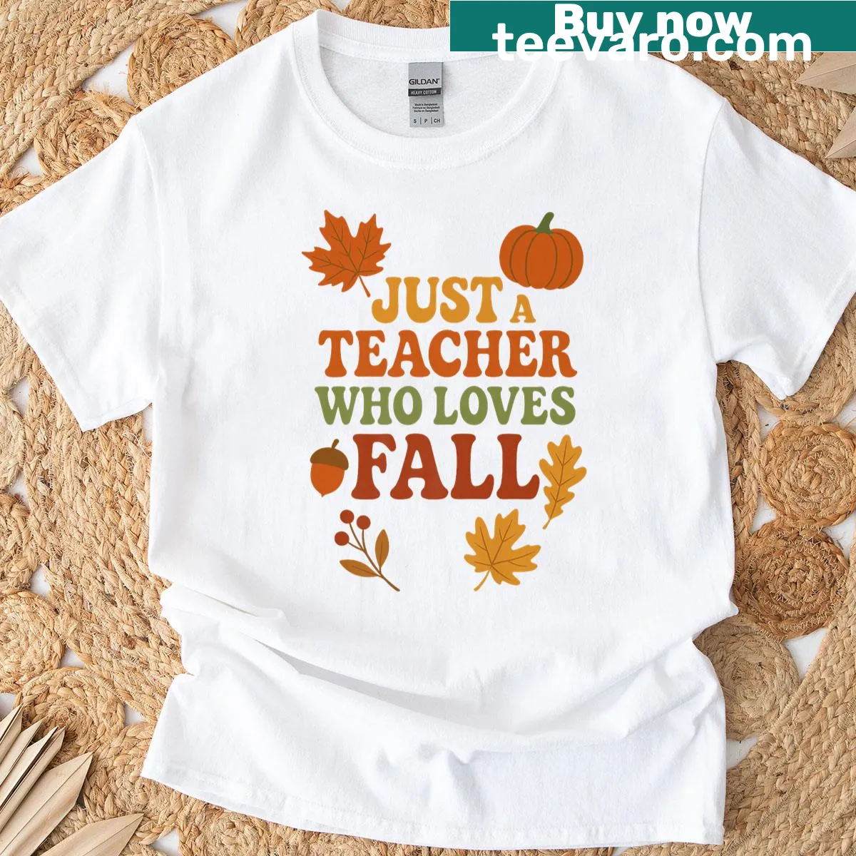 Teacher-themed autumn T-shirt with fall love message — on a men's t-shirt