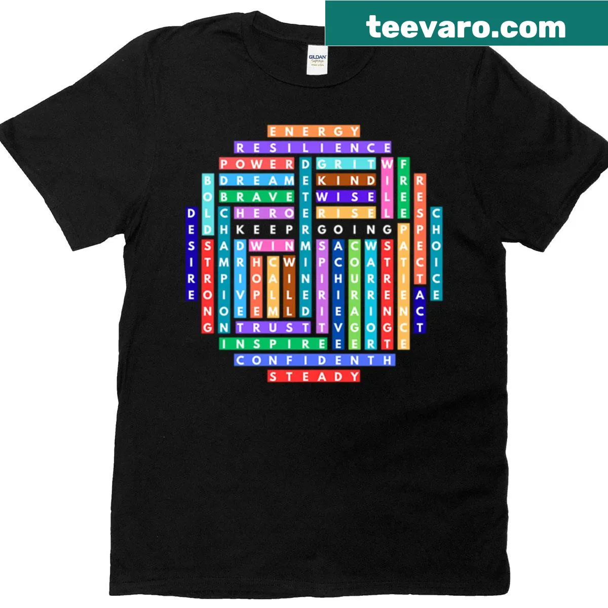 Motivational t-shirt with the phrase 'Keep Going And Find Your Strength' — on a men's t-shirt