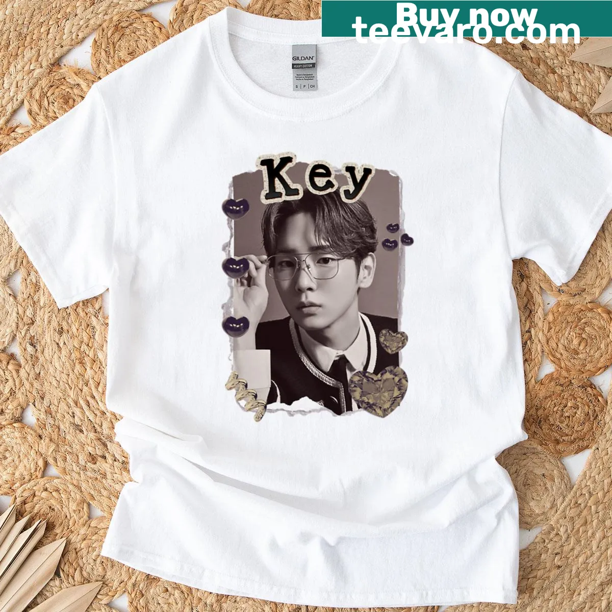Scrapbook collage design featuring Key from Shinee — on a men's t-shirt