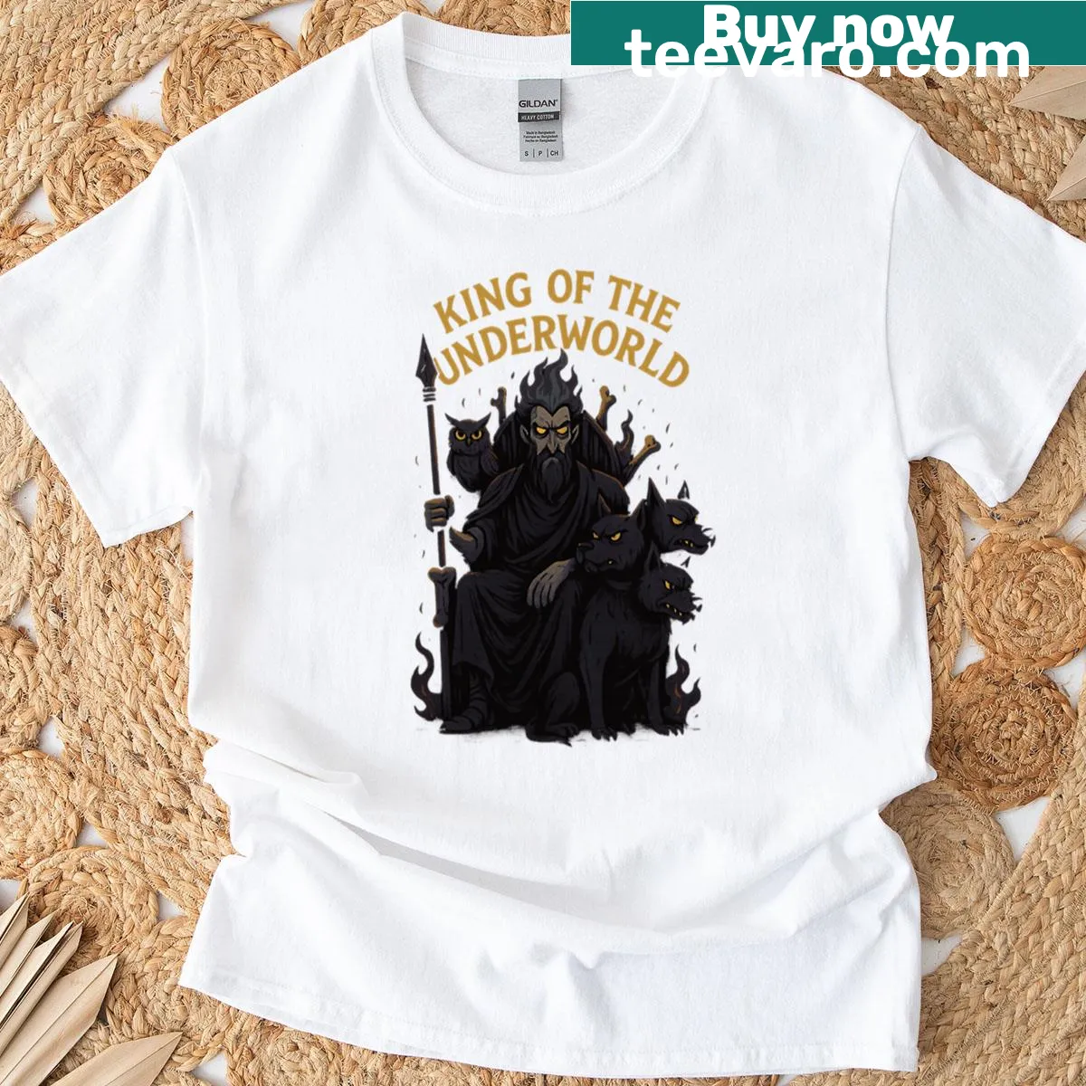 Bold graphic t-shirt featuring the phrase King Of The Underworld — on a men's t-shirt
