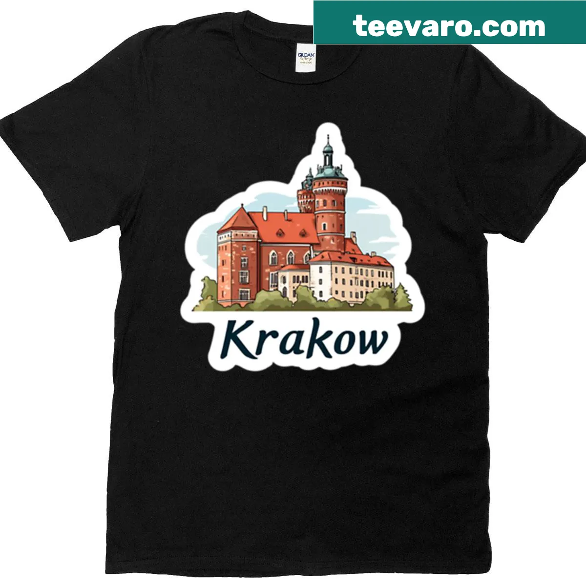 Shirt featuring an artistic depiction of Krakow's castle — on a men's t-shirt