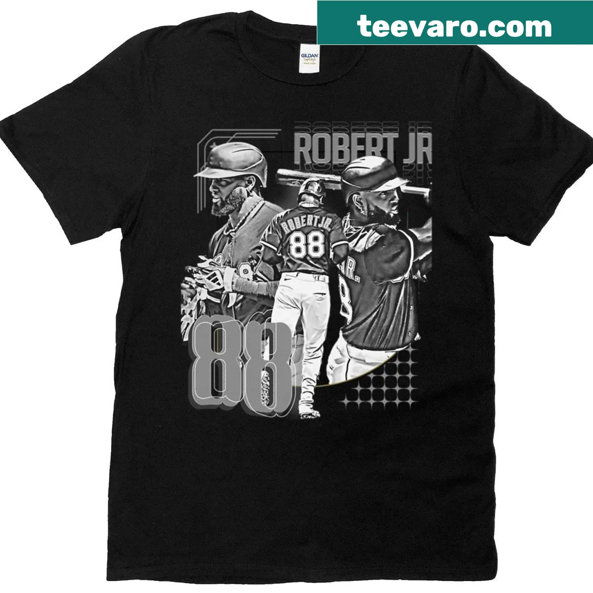 Baseball-themed T-shirt featuring L Robert Jr design. — on a men's t-shirt
