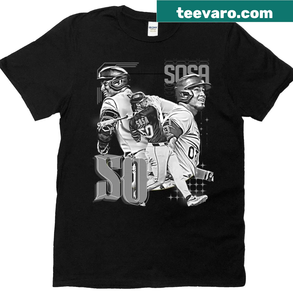 Graphic of a baseball player swinging a bat on a T-shirt — on a men's t-shirt