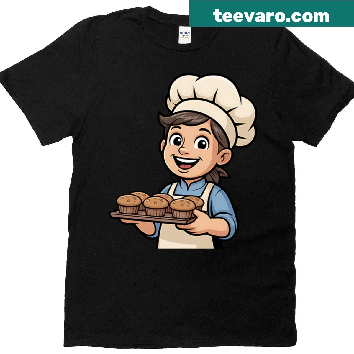 Illustration of a chef with muffins on a T-shirt — on a men's t-shirt