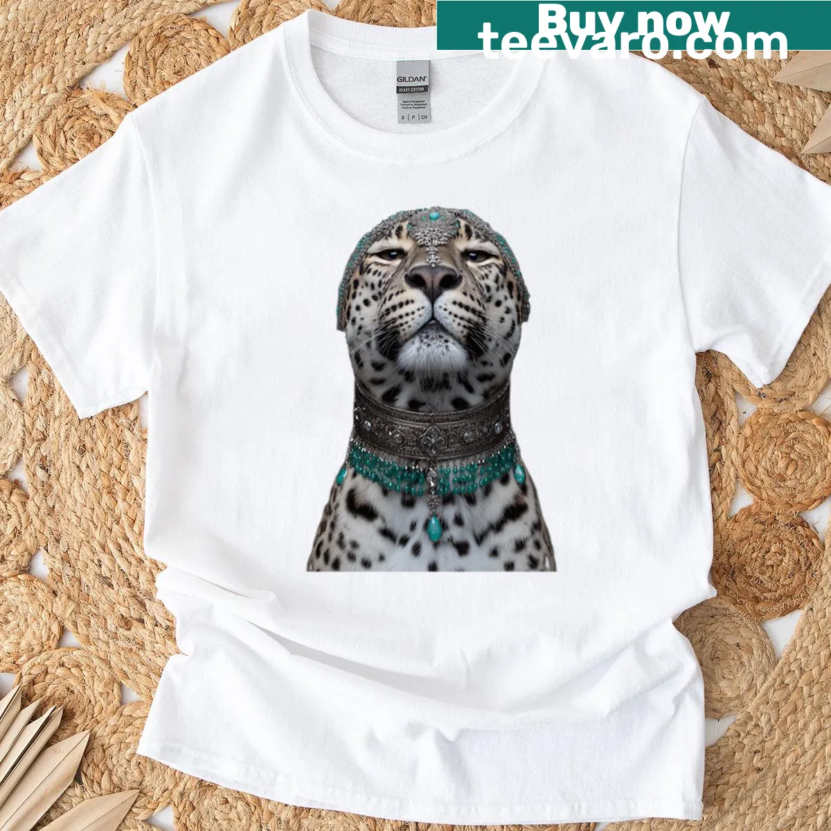 Illustration of a leopard with a crystal on a T-shirt — on a men's t-shirt