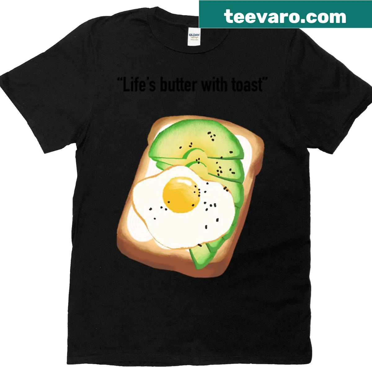 T-shirt featuring an illustration of avocado, eggs, and toast for breakfast lovers. — on a men's t-shirt