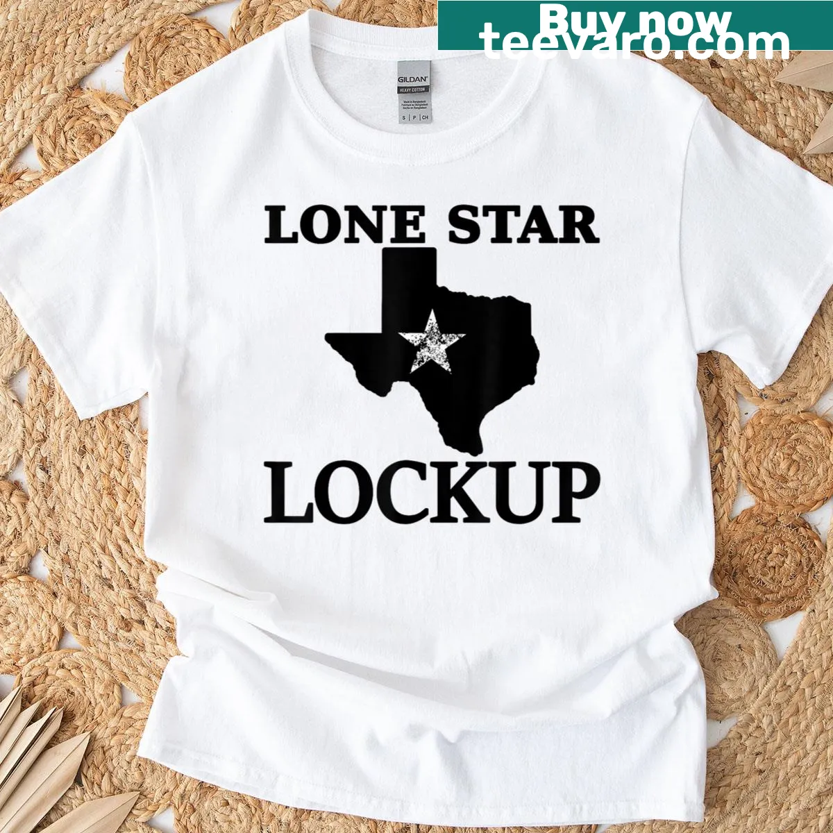 Texas-themed shirt featuring Lone Star design with political message — on a men's t-shirt