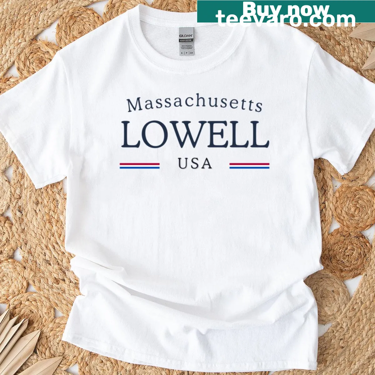 Heritage shirt honoring Lowell, Massachusetts with thoughtful typography — on a men's t-shirt